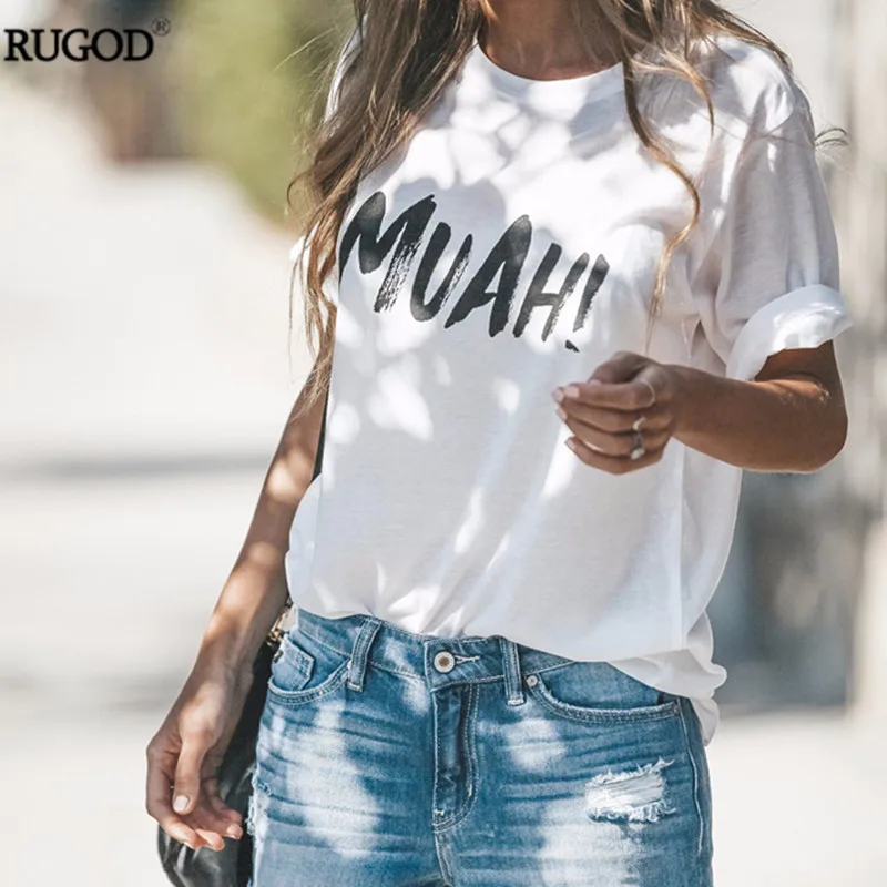 Рубашка RUGOD Женская хлопковая с надписью MUAH Повседневная белая блузка
