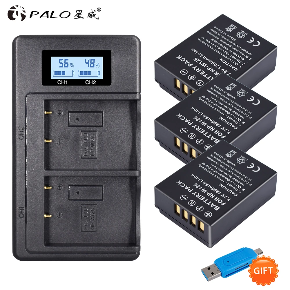Аккумулятор для фотоаппарата 3X NP W126 + двойное зарядное устройство с ЖК дисплеем