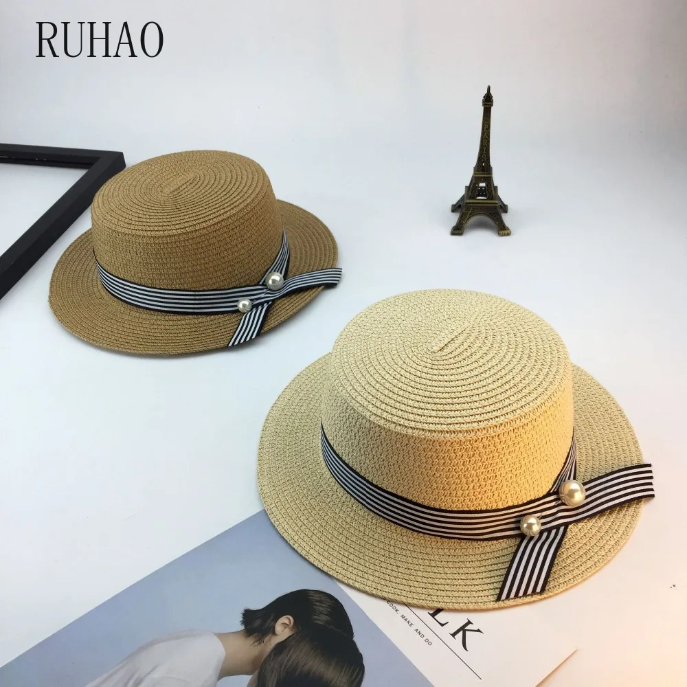 Летняя Дамская лента RUHAO Классическая плоская Солнцезащитная шляпа с бантом