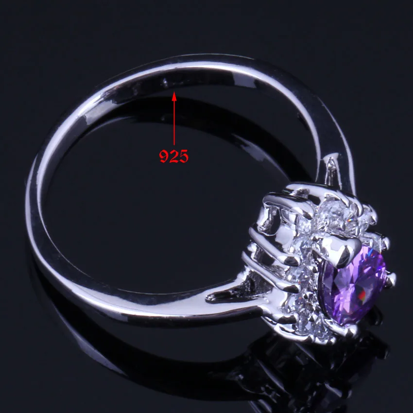 Divine Purple Cubic Zirconia White CZ Silver Plated Jewelry Sets Earrings Pendant Chain Ring V0327 | Украшения и аксессуары