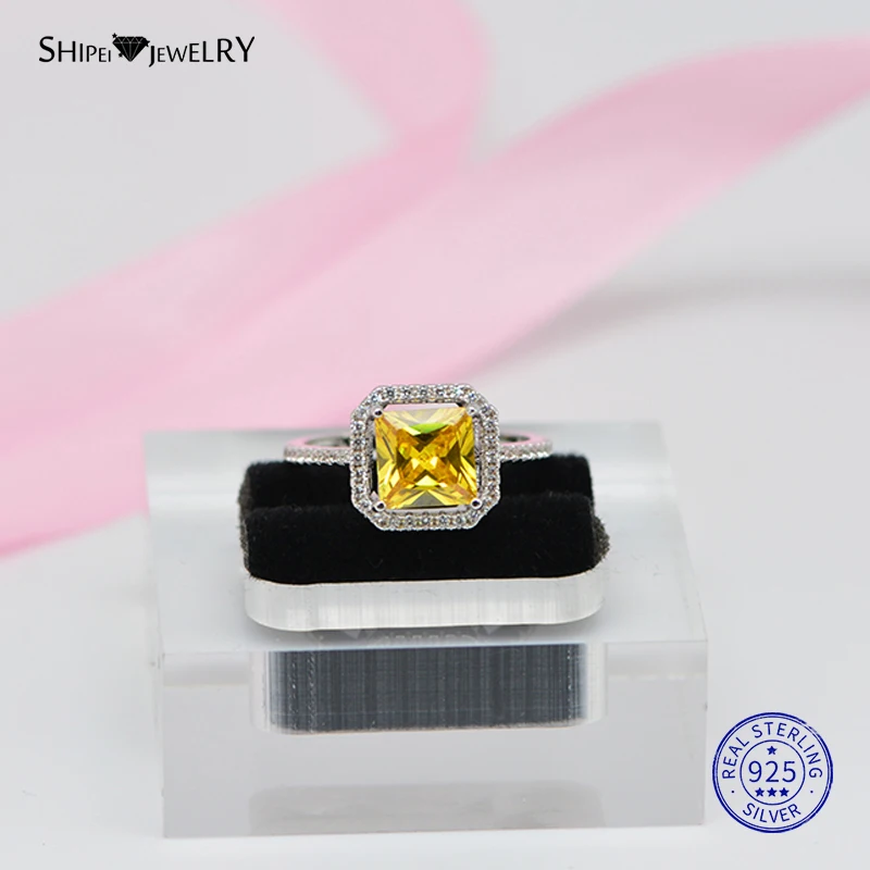 ShiPei 925 пробы, серебряное, желтое, розовое, белое, фиолетовое сапфировое, рубин, изумруд, квадратное обручальное кольцо для женщин, подарок на день Святого Валентина