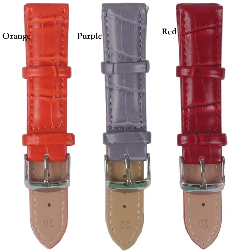 Wholesale 10pcs a lot 12 14 16 18 20 22mm Black/Brown/Red/Purple Faux Leather watchband Watch Strap Wristwatch Bands Buckle belt