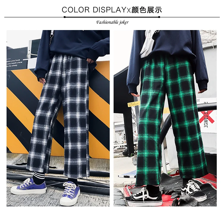 Jielur Ulzzang, корейские женские штаны,, Харадзюку, хип-хоп хипстер, свободные широкие штаны, черные клетчатые панталоны, женская уличная одежда, M-XL