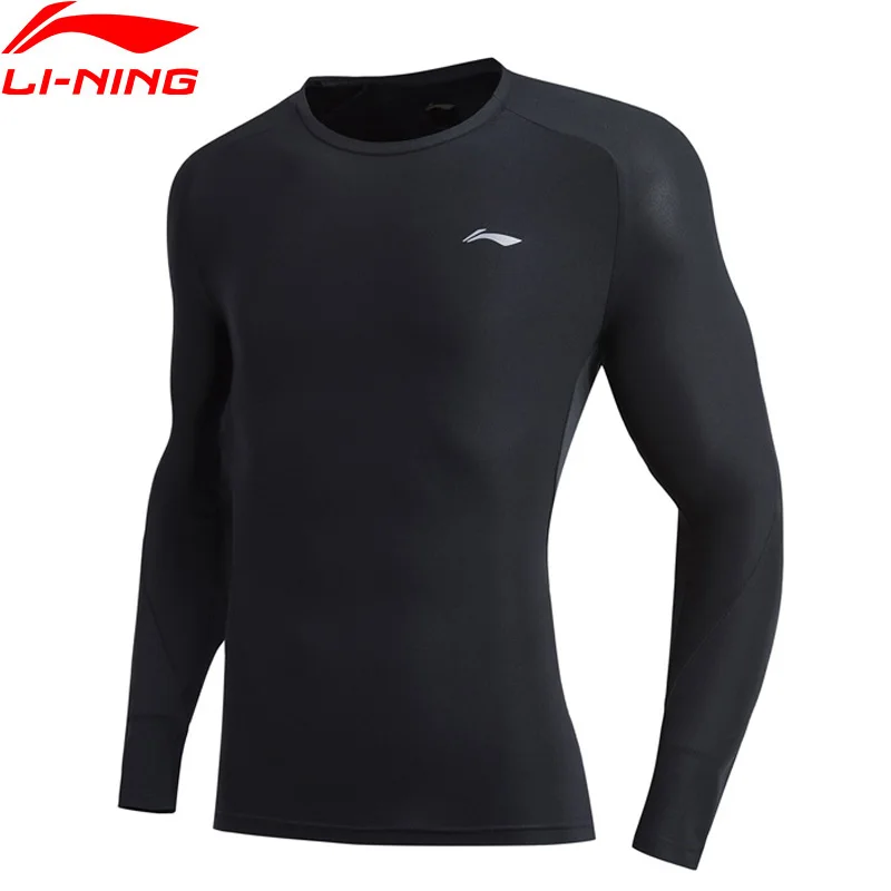 Мужская Тренировочная футболка Li-Ning облегающий спортивный топ с длинными