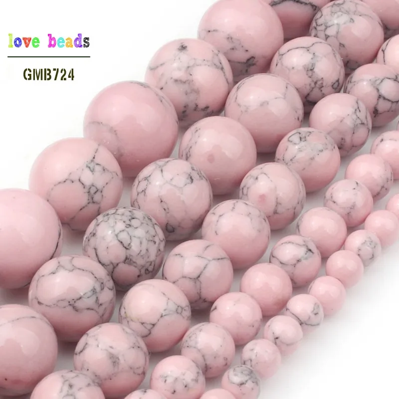 

4/6/8/10/12mm Synthetic Losse Beads for Jewelry Bracelet Making Round Beads Strand 15'' Pink Howlite