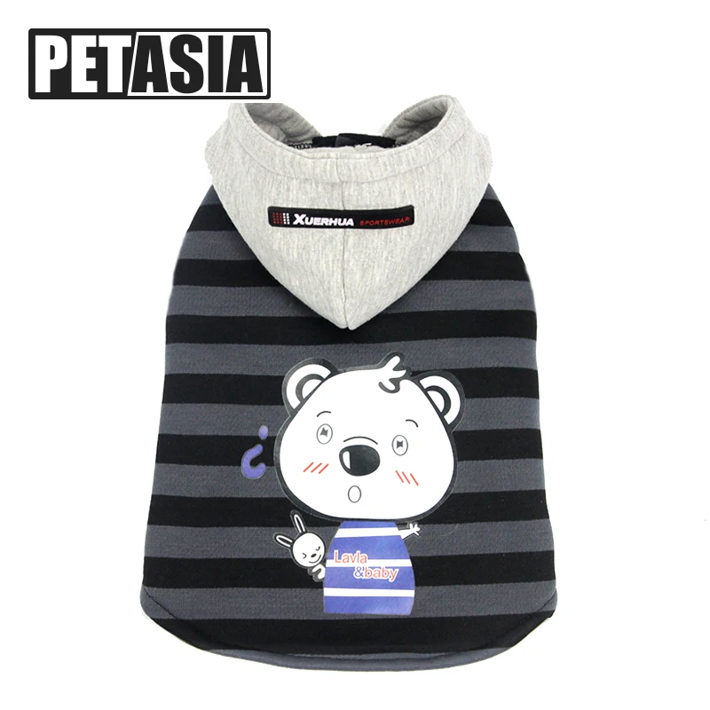 Pet Dog Coat Jacket Autumn&Winter Dog Clothes For Small Medium Dogs Thick Cotton Coat Black Striped Bear Pattern Hoodie XXL