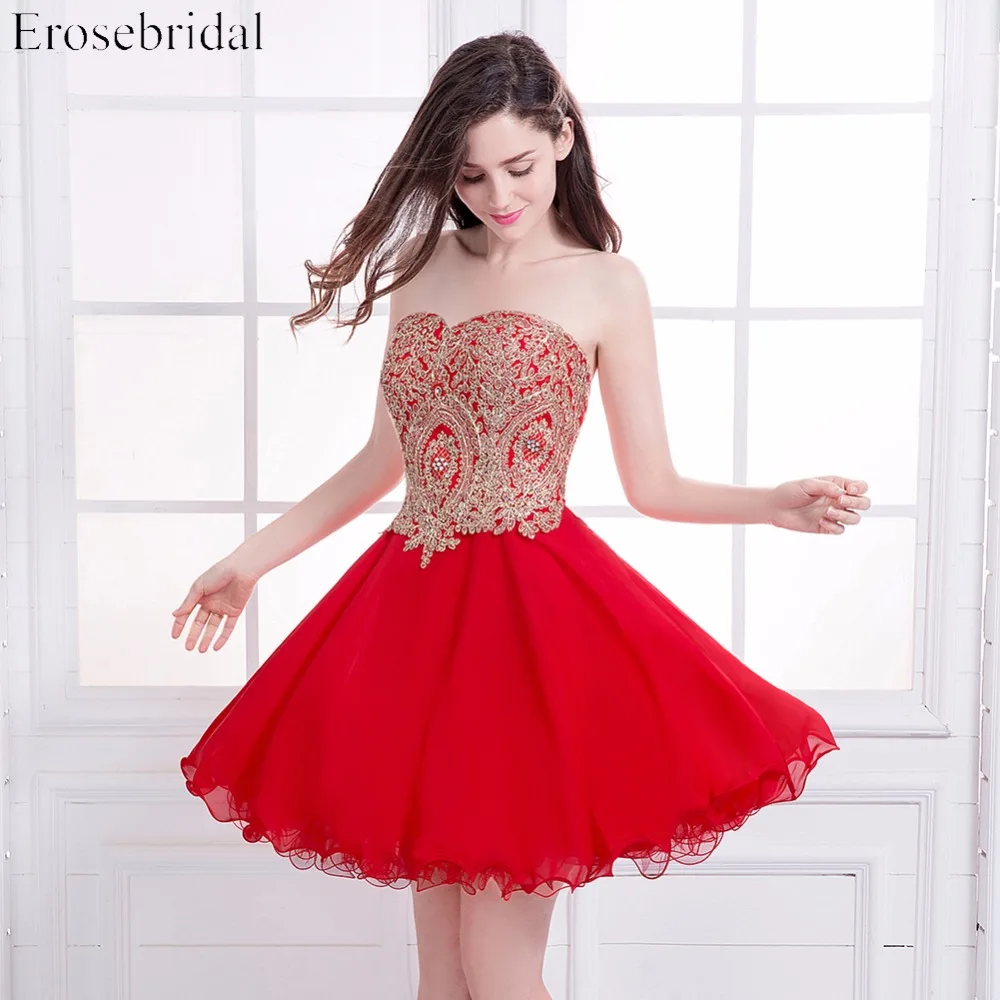 Платье для выпускного бала красное шифоновое с золотой аппликацией|prom dresses|short prom