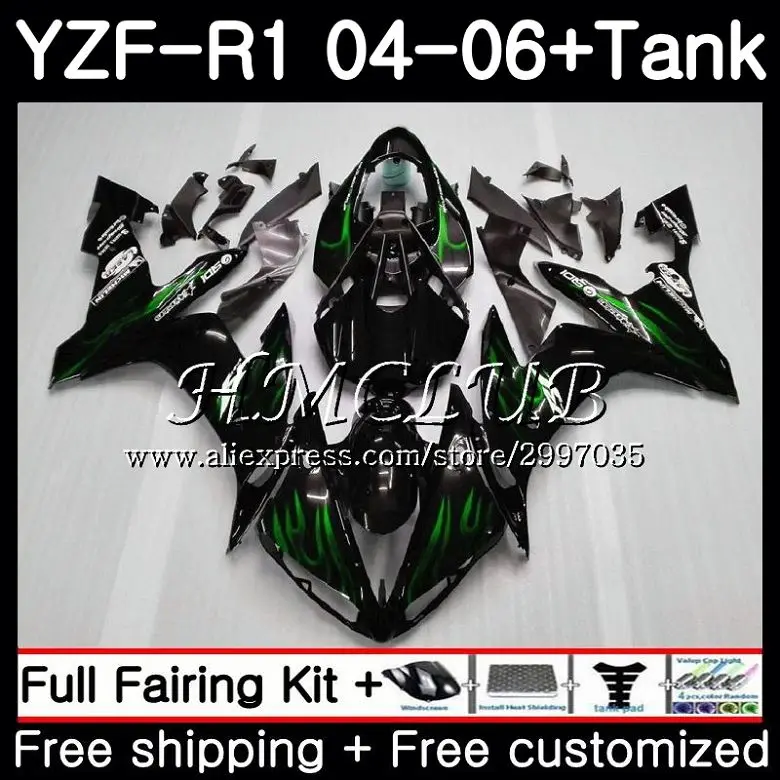 

Body For YAMAHA YZF R 1 YZF-1000 YZF 1000 YZF R1 2004 2005 2006 15HC.8 YZF1000 YZF-R1 04 06 YZFR1 04 05 06 Green flames Fairing
