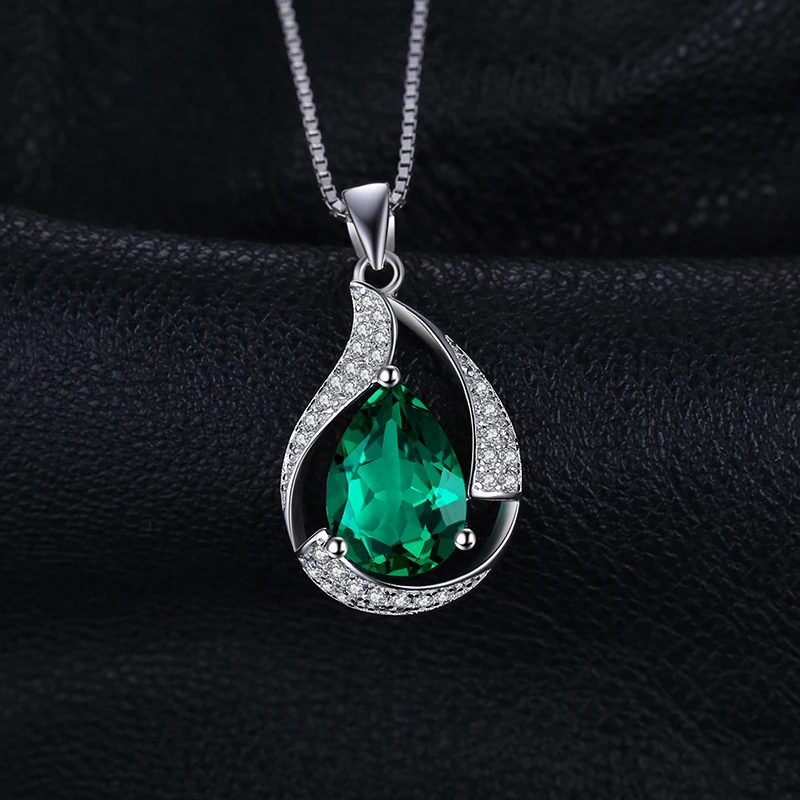 Jpalace 3ct Simulated Nano Emerald Pendant Necklace 925 Sterling Silver Gemstones Choker Statement Women No Chain | Украшения и
