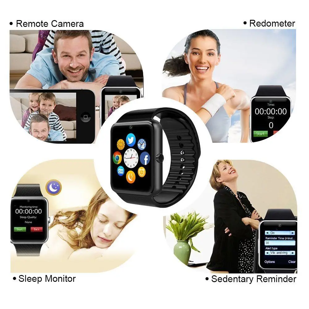 Смарт часы Timethinker GT08 Bluetooth с камерой 2G GSM sim карта Android IOS наручные Шагомер