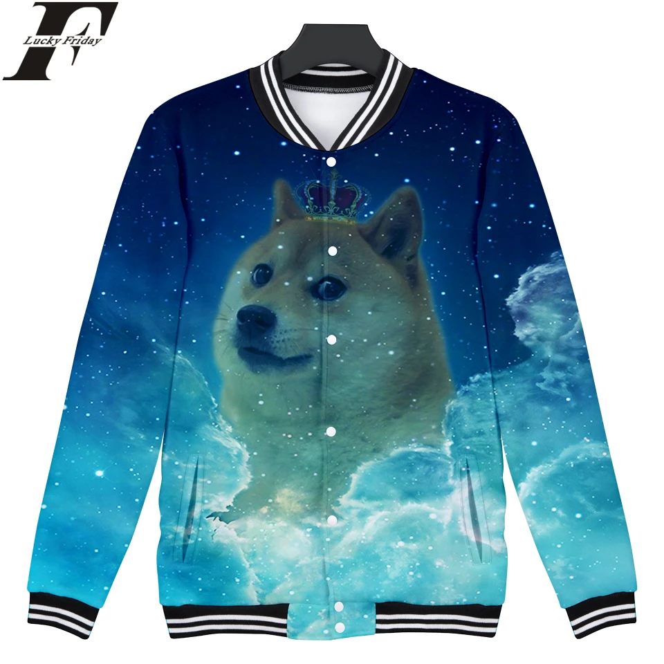 LUCKYFRIDAYF 2018 Doge Корона женская зимняя куртка-бомбер с 3D принтом для мужчин и женщин