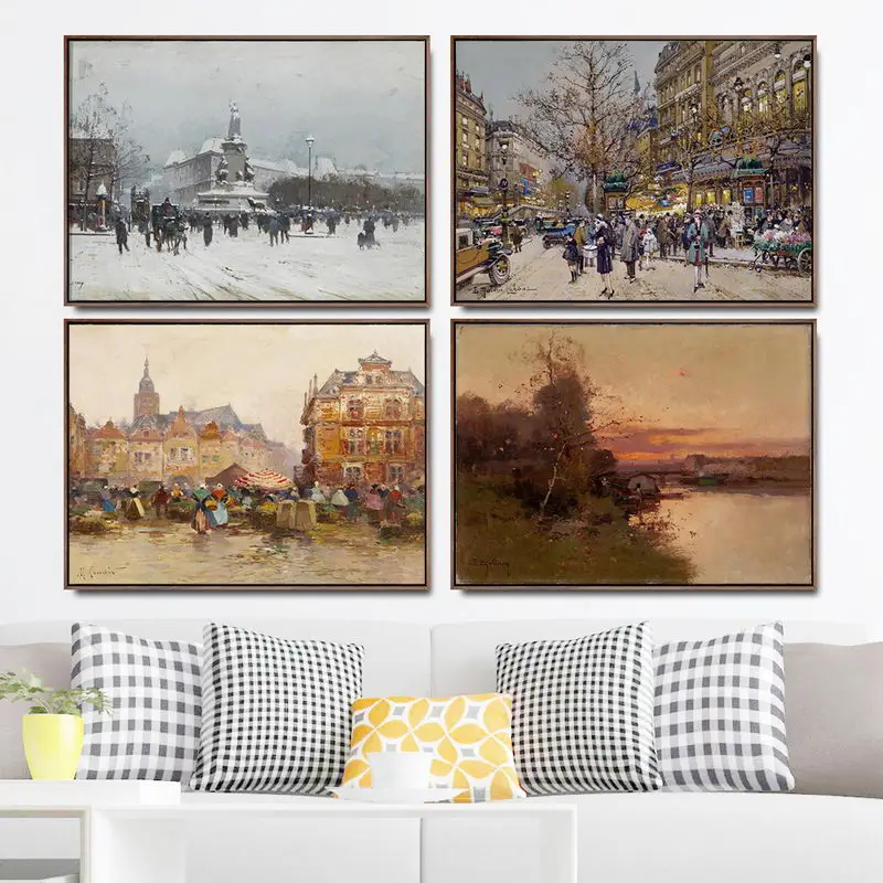 Home Decoration Art Wall Pictures Fro Living Room Poster Print Canvas Paintings French Eugene Galien Laloue 1 | Дом и сад