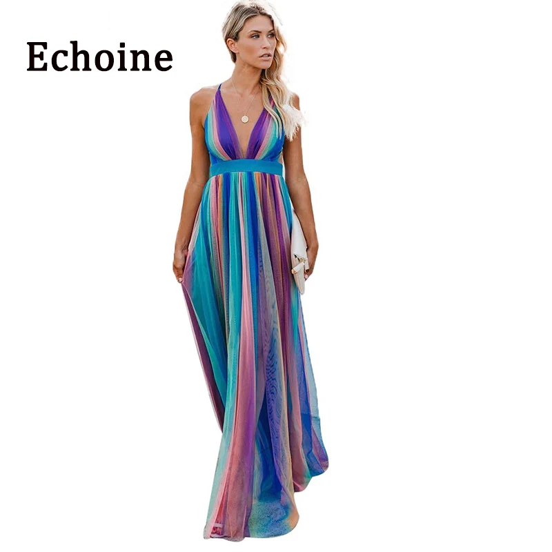 Женское платье на тонких бретельках Echoine летнее пляжное с открытой спиной и v