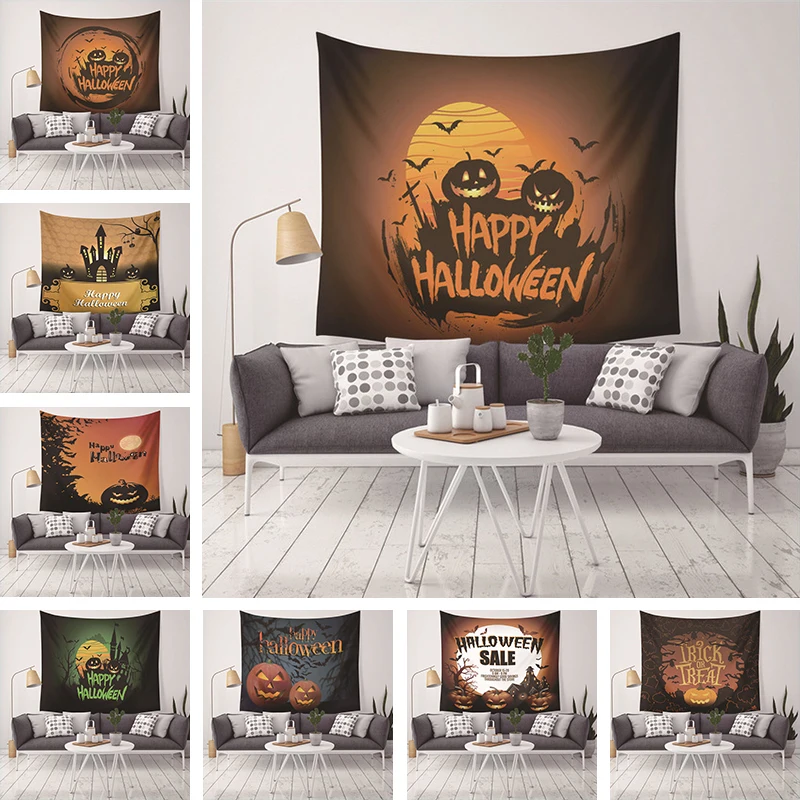 Trick Of Halloween Party Tapestry Wall Hanging For Home Decor Castle Bat Pumpkin Printed Carpet Holiday Gifts | Дом и сад
