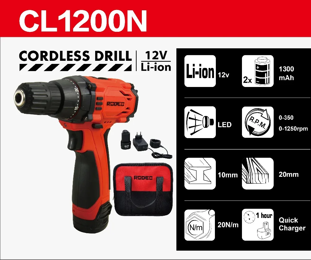 RODEO CL1200N Аккумуляторная дрель мощность драйвер 12 вольт макс DC литий ионный