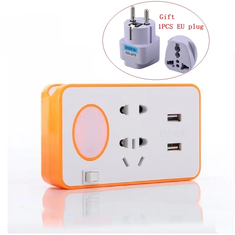 orange Умная USB розетка, портативный адаптер для путешествий, Google Мобильный конвертер с ночными огнями, удлинительная розетка, силовая полоса - Цвет: orange