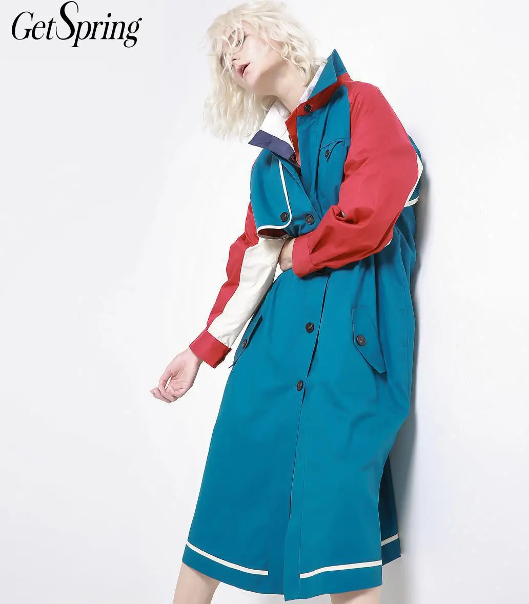 GETSRING, женский плащ, пэчворк, хлопок, ветровки, длинный рукав, однобортный, длинное пальто, свободное, Женское пальто, осень