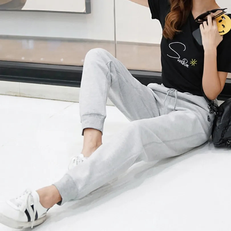 Модные Drawstring Высокая талия треники уютный Любовь Сердце Вышитые для женщин