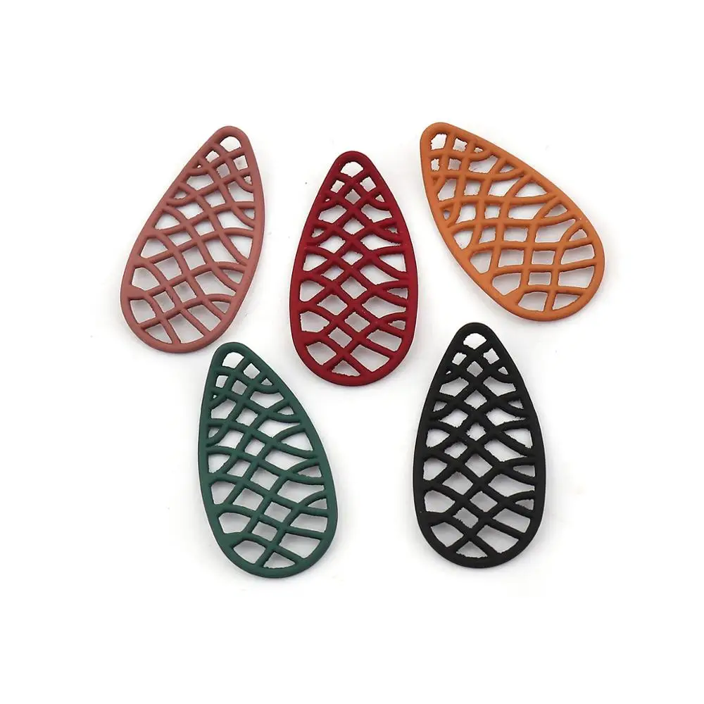 

DoreenBeads Zinc Based Alloy Connectors Drop Dark Green Colorful Mesh Jewelry DIY Findings Components Charms 29mm x 15mm, 5 PCs