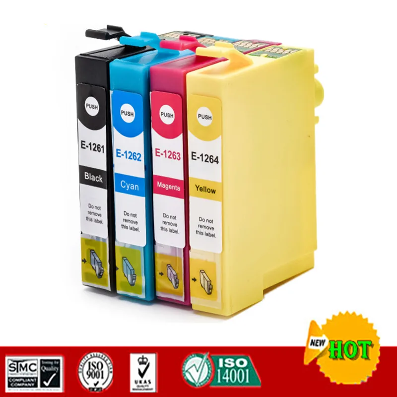 Совместимые чернильные картриджи для T1261 T1262 T1263 T1264 Подходит Epson WF 3520 3530 3540 7010 7510