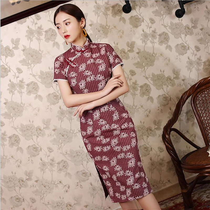 Новинка 2019 большие размеры современное кружевное китайское платье Qipao в полоску