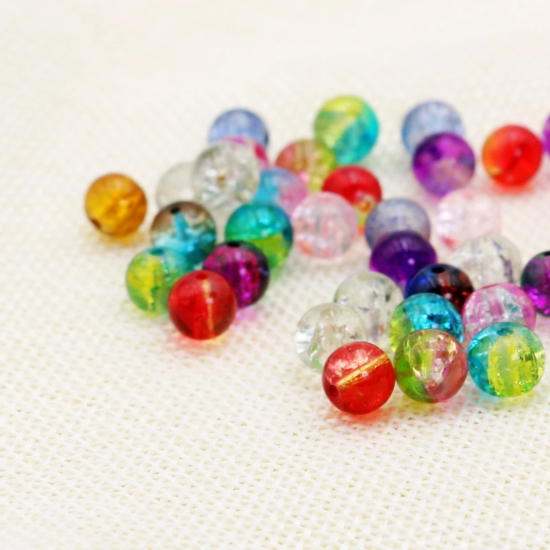 Смешанные Круглые разноцветные стеклянные бусины 8 мм 40 шт./лот с трещинами для
