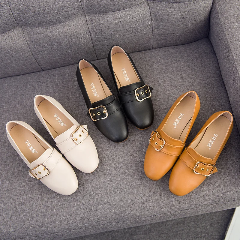 

Vintage Square Block Heels Split Leather Shoes Women Pumps Platform 2021 Autumn Mid Heel Leather Loafers Office Shoe 41 42