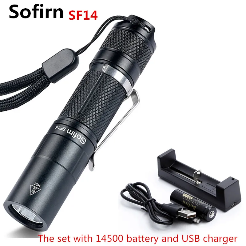 Sofirn SF14 Kit Mini LED Flashlight AA 14500 Cree XPG2 EDC Pocket Light Torch Keychain Penlight with Battery Charger | Лампы и