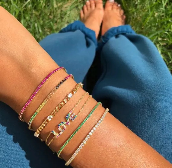 valentines gift for lover 2019 new fashion double chain love letter colorful girlfriend Alphabet bracelet |