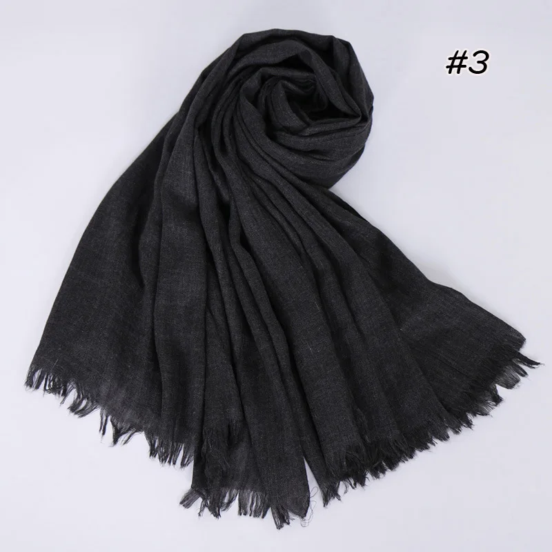 190*120cm oversize women muslim plain frayed hijab scarf femme musulman headscarf islamic shawls crinkle solid pashmina hijabs - Цвет: 3