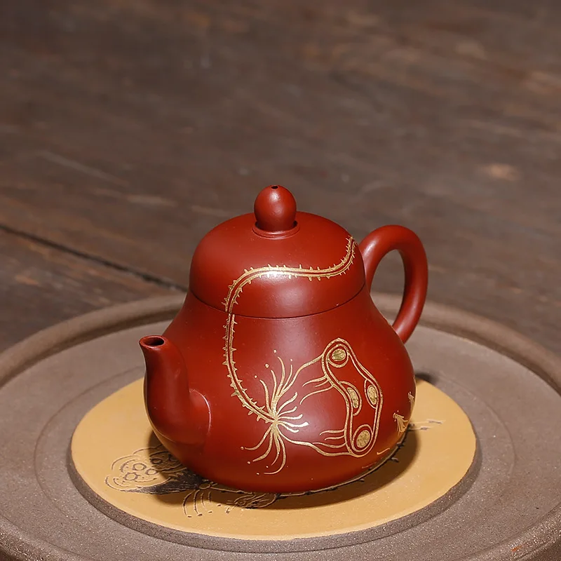 

Raw Ore Big Red Hong Pao Mud True Gold Depictions Pear Shaped Teapot Pot Yixing Purply Clay Chinese Kongfu Tea Pots
