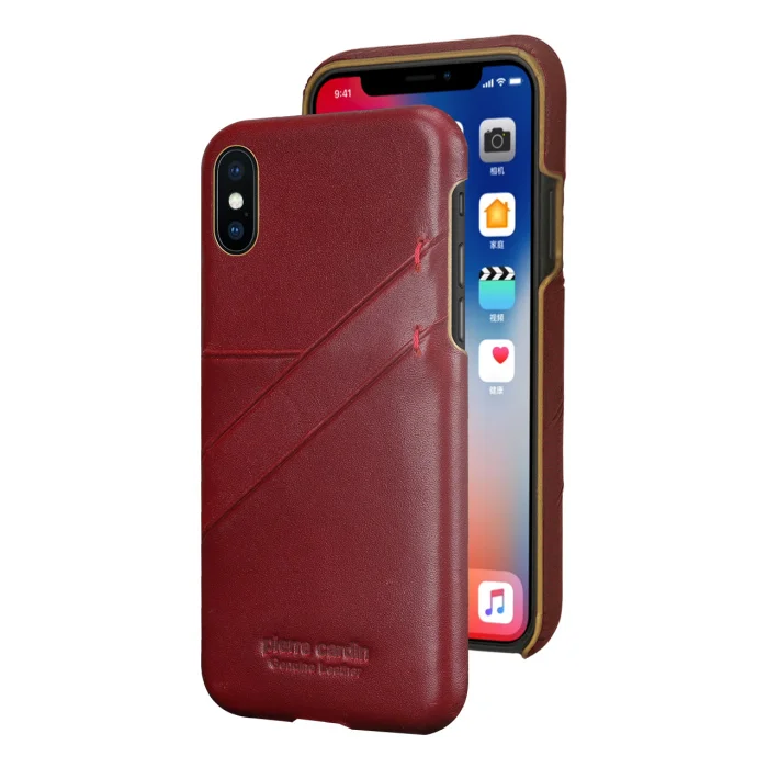 red Чехол Pierre Cardin для iPhone X, Винтажный чехол из натуральной кожи с отделениями для карт, жесткая задняя крышка для Apple iPhone X, чехол для телефона, Fundas - Цвет: red
