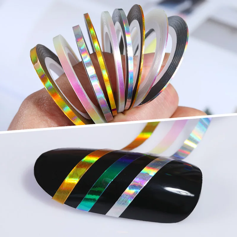 

3 Rolls Nail Striping Tapes Set Laser Shining Adhesive Line Decal 1mm 2mm 3mm DIY Nail Art Stickers