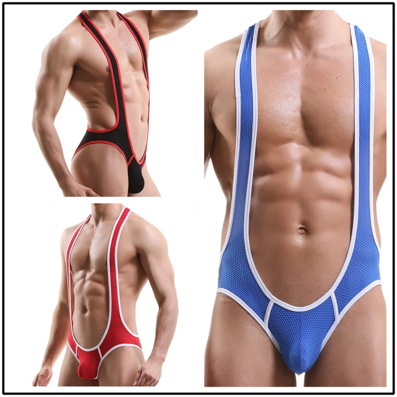 Боди мужское цельнокроеное Сетчатое пикантное нижнее белье для геев трико шорты