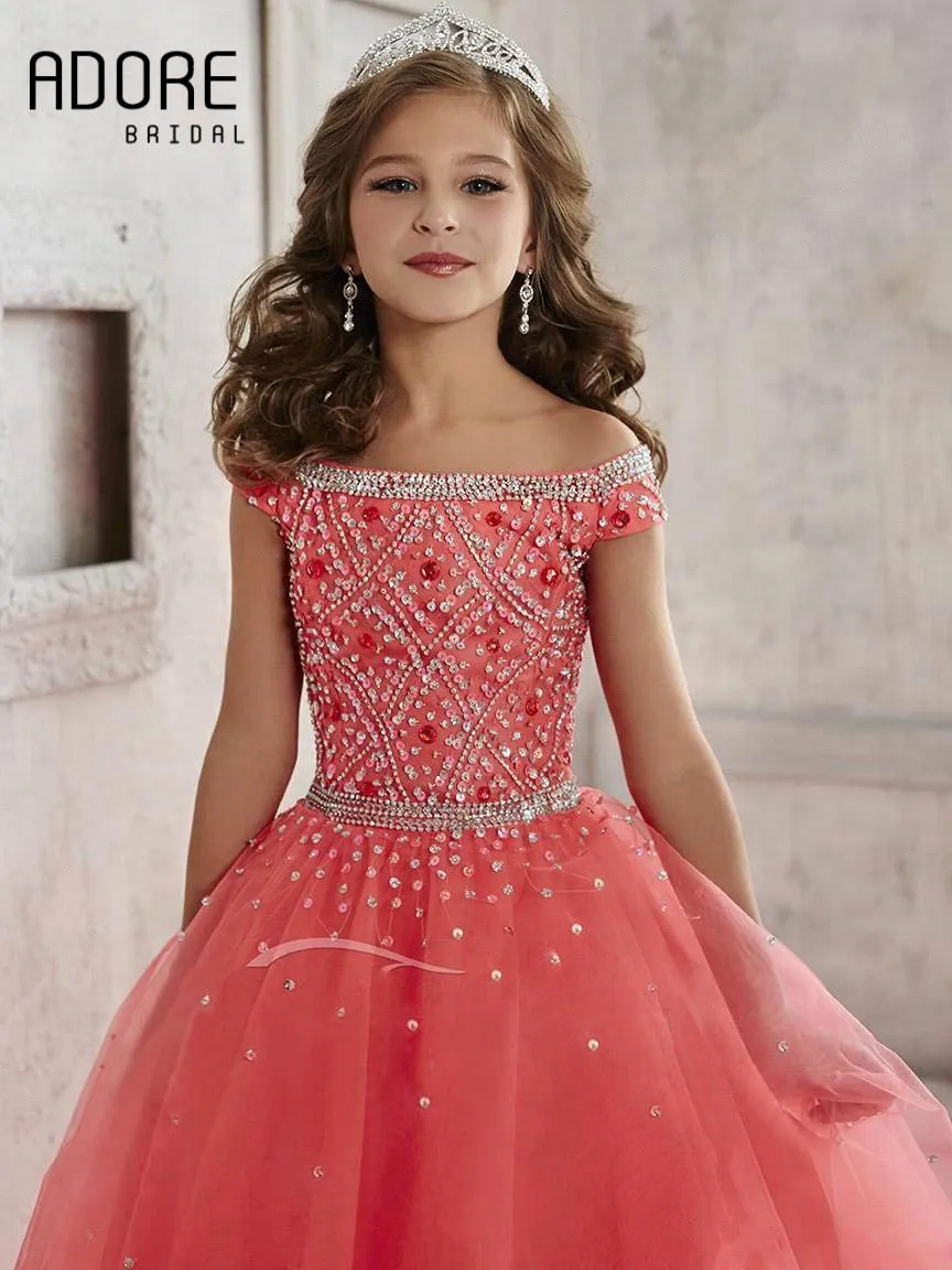 2017 Красивая Империя С Плеча Бисером Кристаллы Pageant Платья для Детей Тюль Длина