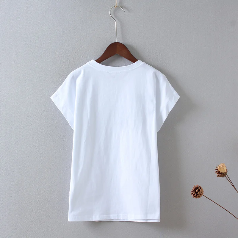Футболка с коротким рукавом женская летняя 2018 новая свободная вышивка большого