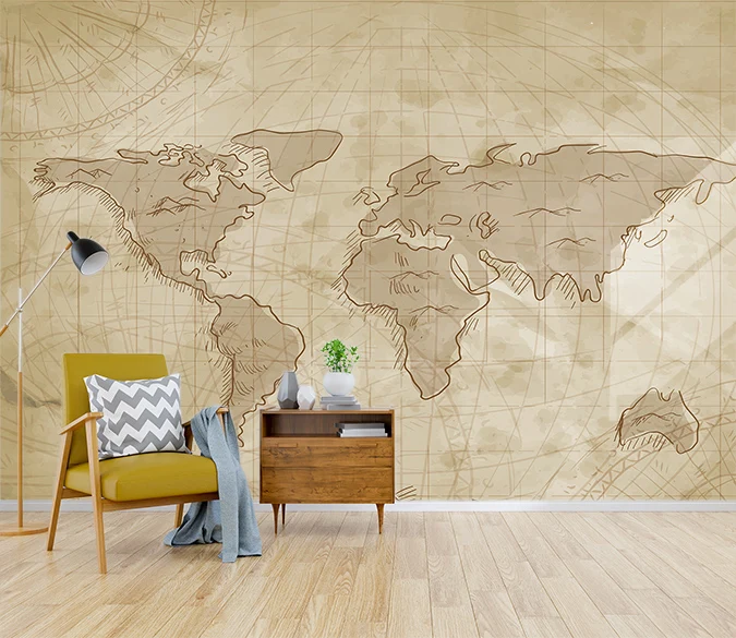 

[Self-Adhesive] 3D Retro World Map 57 Wall Paper mural Wall Print Decal Wall Murals