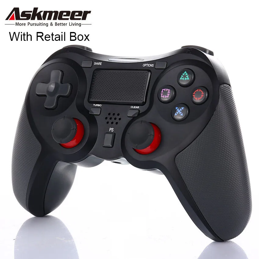 Black with RetailBox ASKMEER PS4 контроллер Беспроводной Bluetooth Dualshock 4 геймпад для PS4/PS3 консоли джойстик с 3,5 мм разъем для наушников - Цвет: Black with RetailBox