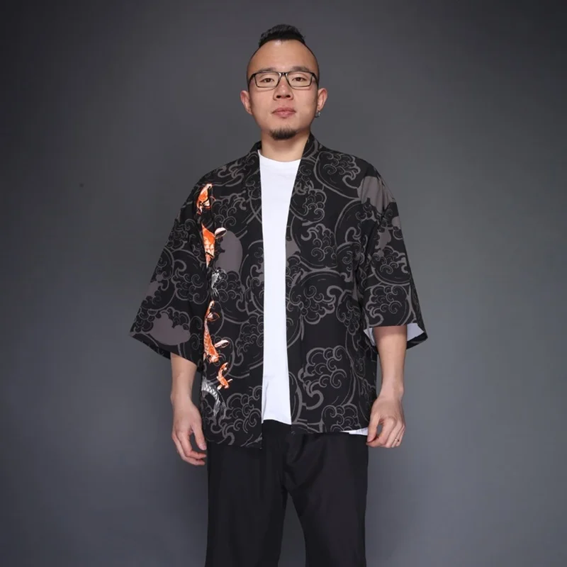 Японское кимоно мужская рубашка юката haori obi одежда самураев мужское кардиган TA492