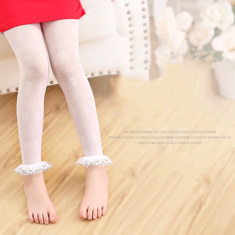 2017 колготки для девочек кружевные белые чулки с оборками детей балетное белье