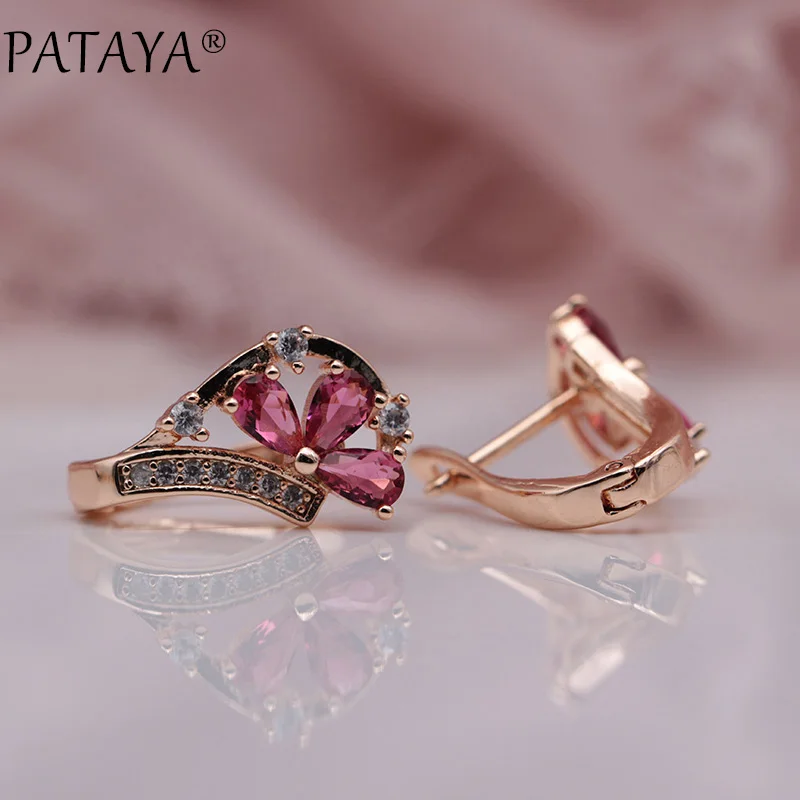 Серьги подвески PATAYA с натуральным цирконом из розового золота 585 пробы|Ювелирные