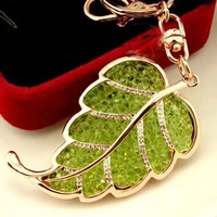 new design unique colorful rhinestones leaf car key chains keyrings car jewelry accessory