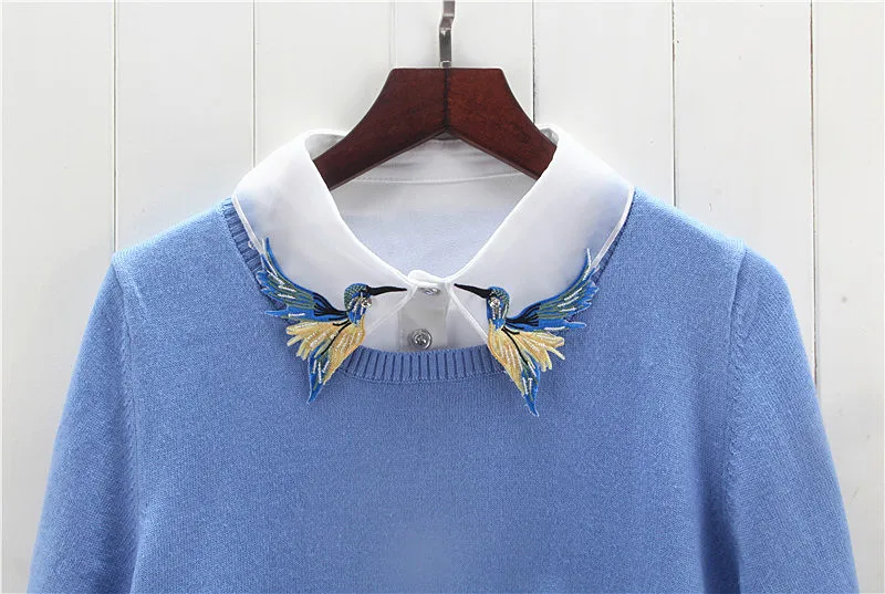 

Detachable Vertical Embroidered bird vintage elegent Lace Fake Collar Cute Fashion Choker Neck Fake Collar Womens Lapel Lady