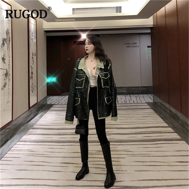 Женское однобортное пальто RUGOD однотонное повседневное с блестками и отложным