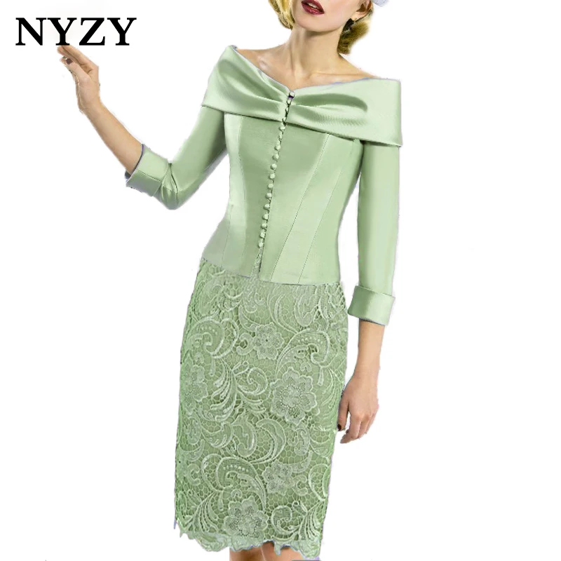 

NYZY C168M With Boat Neck Satin Bolero 2 Piece Mint Green Lace Vestido Robe Cocktail Dresses for Wedding Party Guest Wear 2019