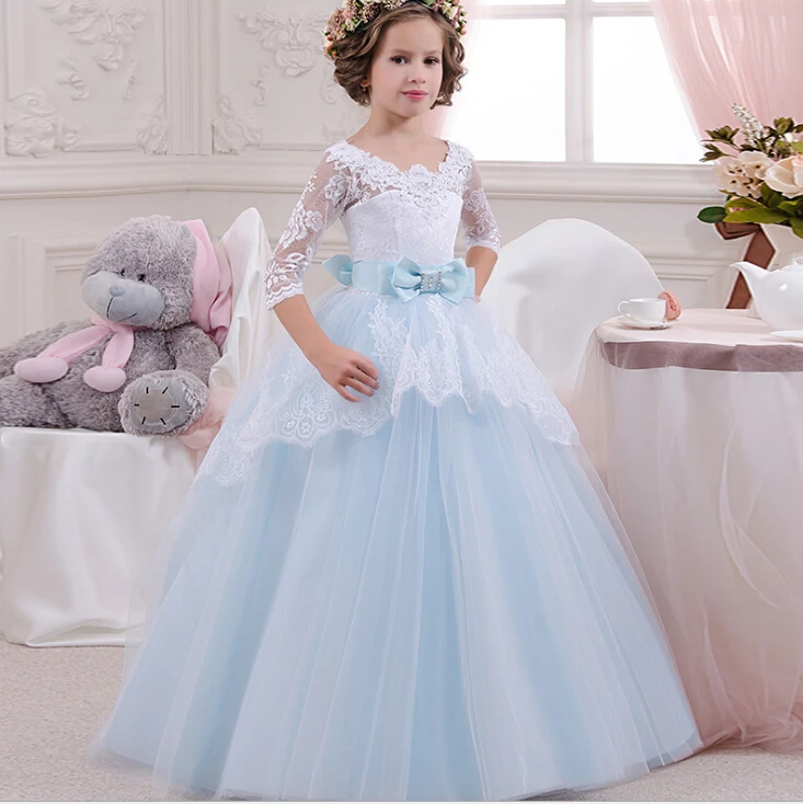 Kids Girls Long Party Prom Gowns Wedding Dress Plus Size Teenaage Girl Lace Winter Children Clothes Fancy Christmas Dresses | Детская