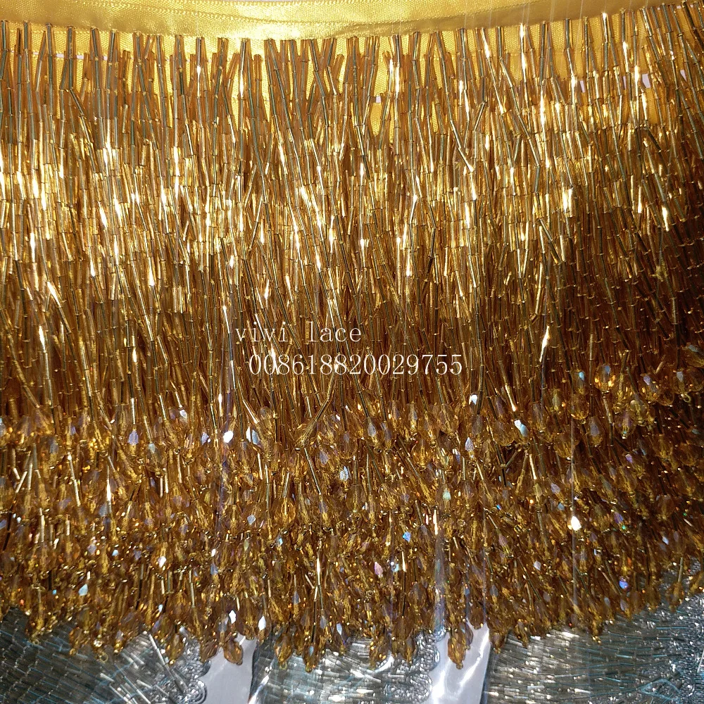 

yy006 10yards /bag gold beads tassel fringe 9- 10 cm width for decoration dress/fashion designer