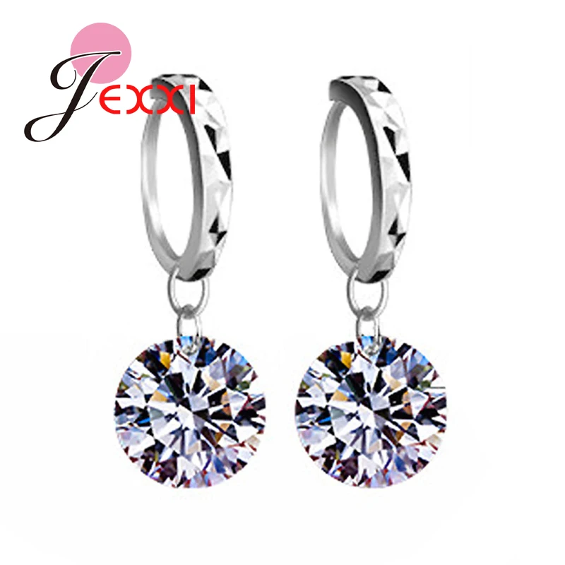 

Trendy Simple Round Sparkling Crystals 925 Sterling Silver Drop Earring For Women Bridal Wedding Ear Jewelry Hot Sale