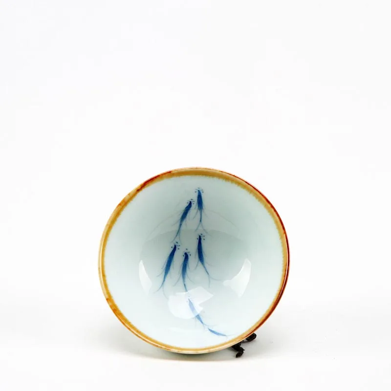 B Китайский Лотос ручной работы рыбы керамический фарфор Jingdezhen чайная чашка шляпы чайный набор кунг-фу пуэр тигуанин чаша чайная посуда - Цвет: B