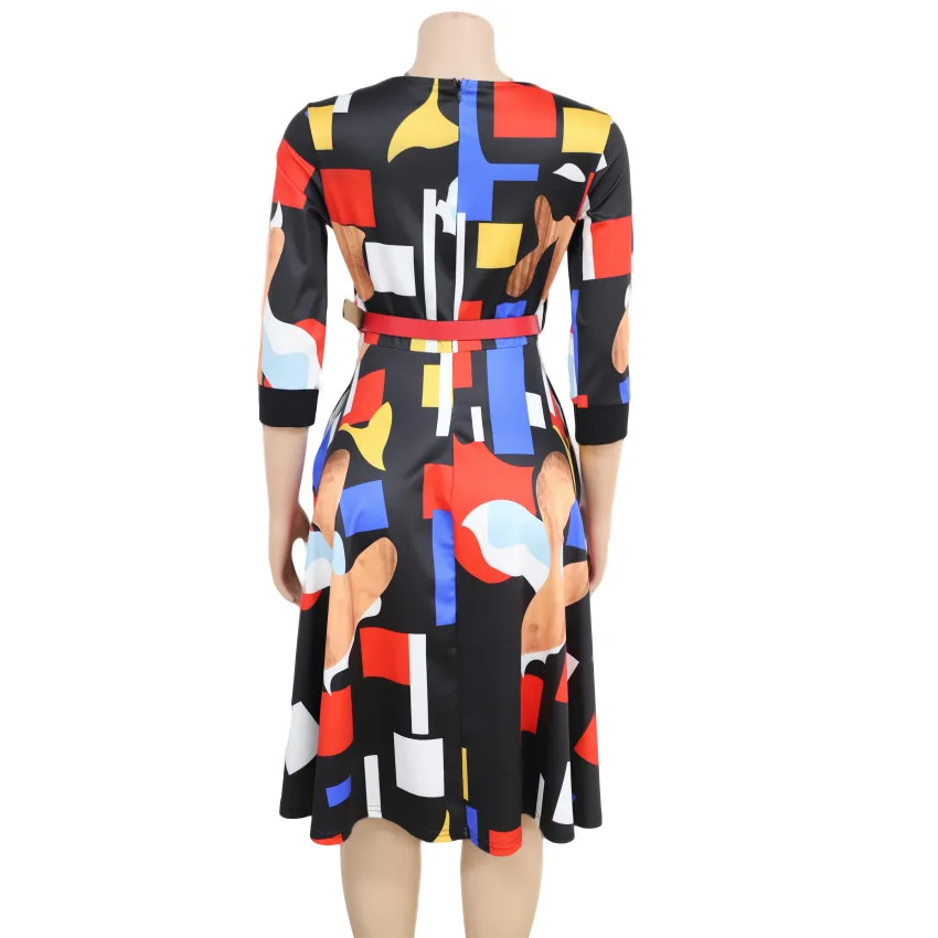 Женская одежда с рисунком A Line винтажные качели Африка мода о образный вырез